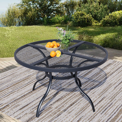 Table de salle à manger d'extérieur 47 po avec trou de parasol réglable, table ronde en filet, capacité de poids de 400 lb, pour terrasse, balcon, bistro, noir
