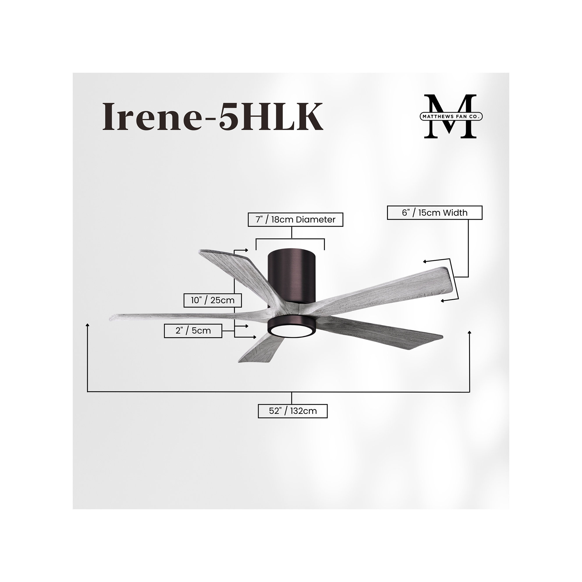Irene 5 - Blade LED Ceiling Fan with Light Kit Included, Barn Wood Tone, 52", Brushed Bronze