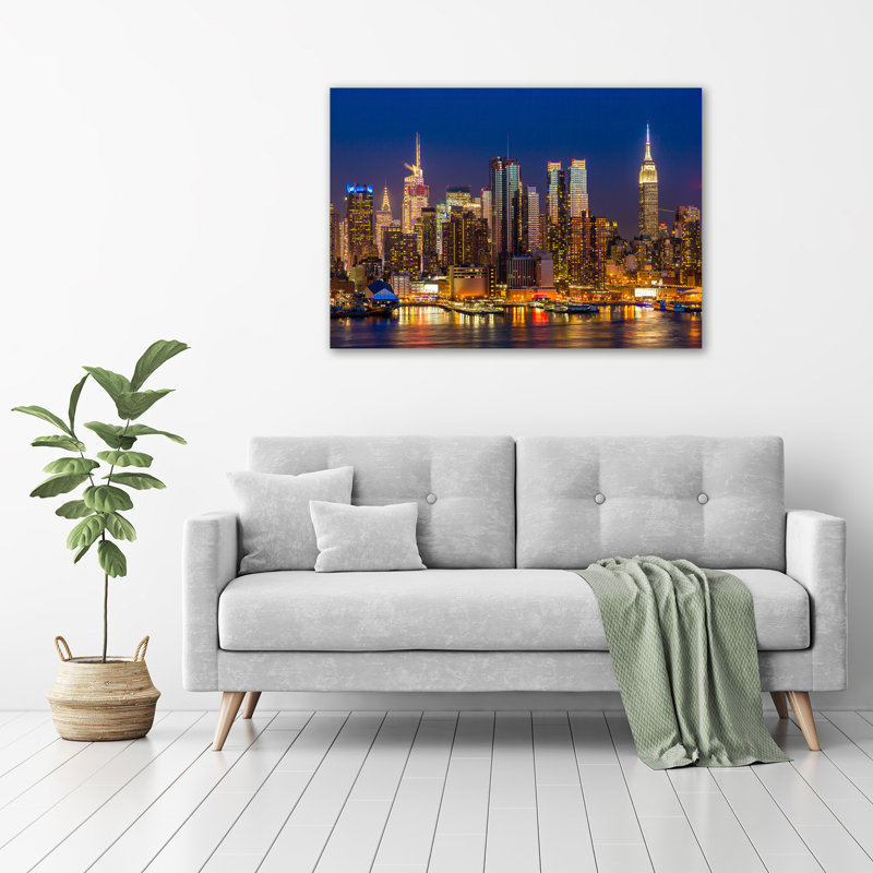 Manhattan By Night - Wrapped Canvas Print