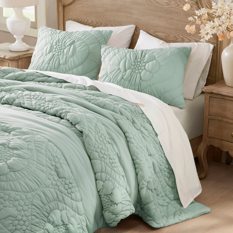 Ensemble d'édredon de style contemporain, Édredon simple et 1 taie d'oreiller, Sauge