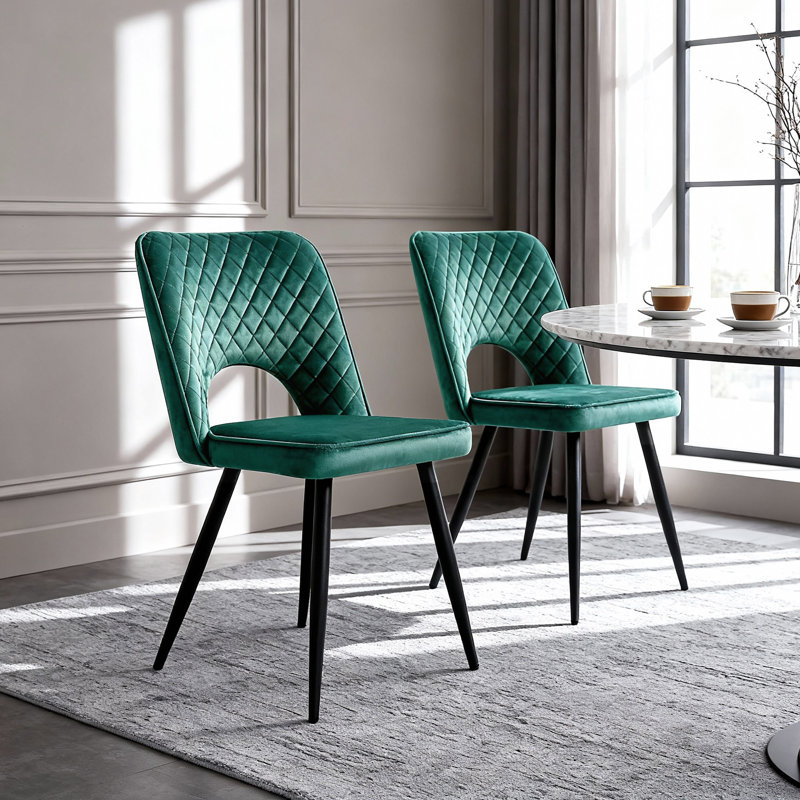 Asfand 50cm H Velvet Upholstered Side Chair, Dark Green