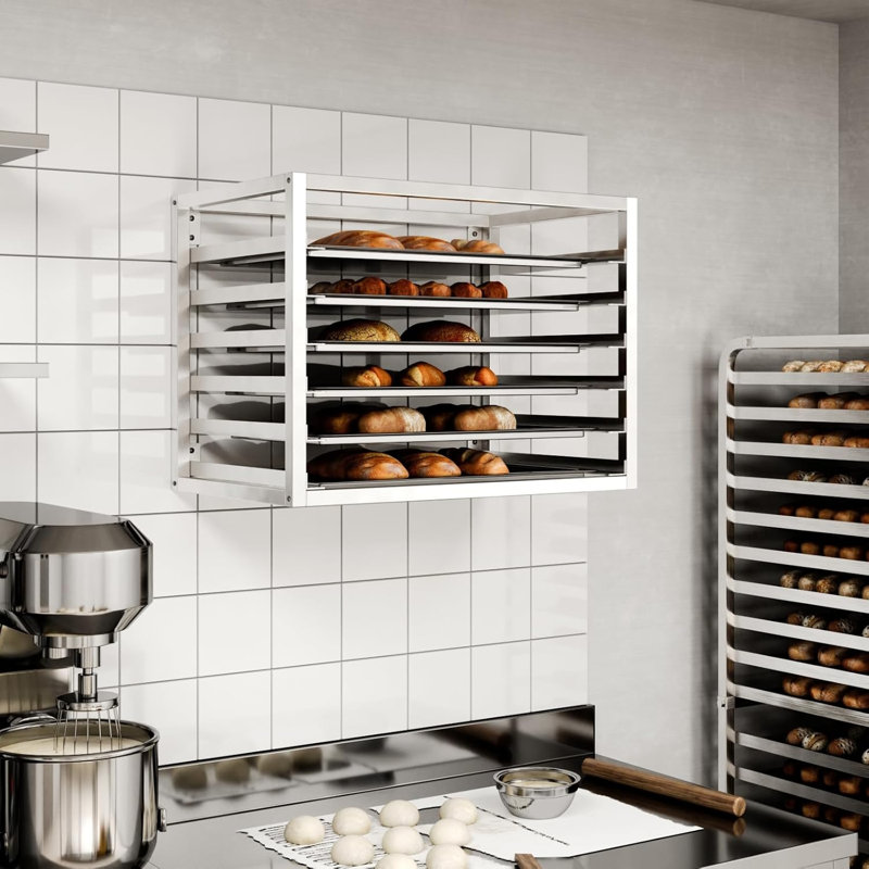 Wall Mounted Stainless Steel, 6 Pan Capacity Bun Pan Rack, 21 in H x 28 in W x 18 in D 