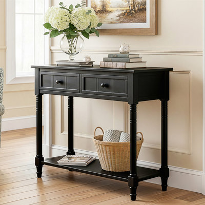 Traditional Console Table With Two Drawers And Bottom Shelf For Elegant Storage And Display