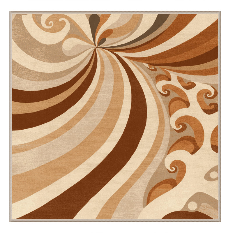Machine Washable Carlstadt Bold & Eclectic Modern Arc Rug in Beige – Beige Binding, 4' Square