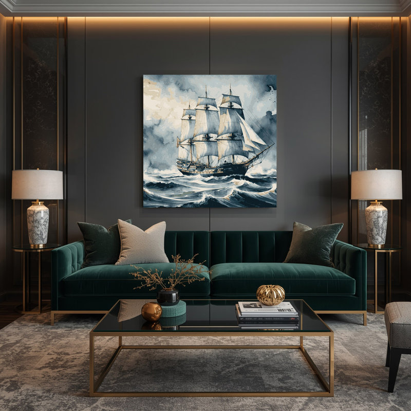 Nautique, grands voiliers, art mural sur toile brune, H 32 po x l 32 po