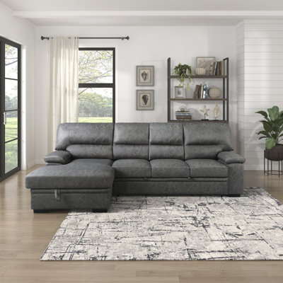 Webster 114" Modern & Contemporary Sectional with Pull-out Bed - Microfiber Sectional, Integrated Pull-Out Sleeper Bed, Chaise with Hidden Storage