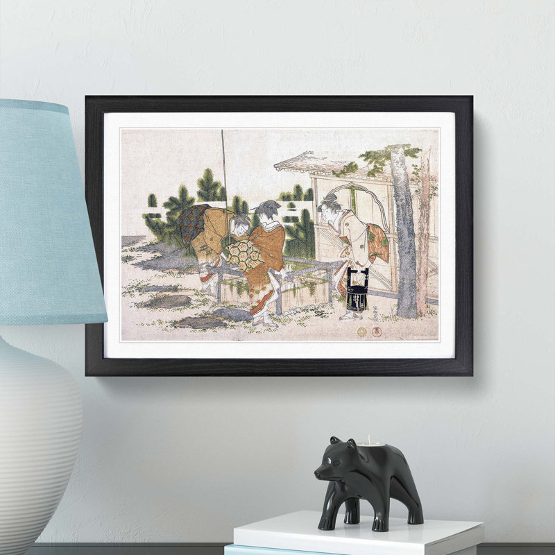 Three Women by Katsushika Hokusai - Picture Frame Painting Print, Black Framed, 48cm H x 65cm W x 2cm D