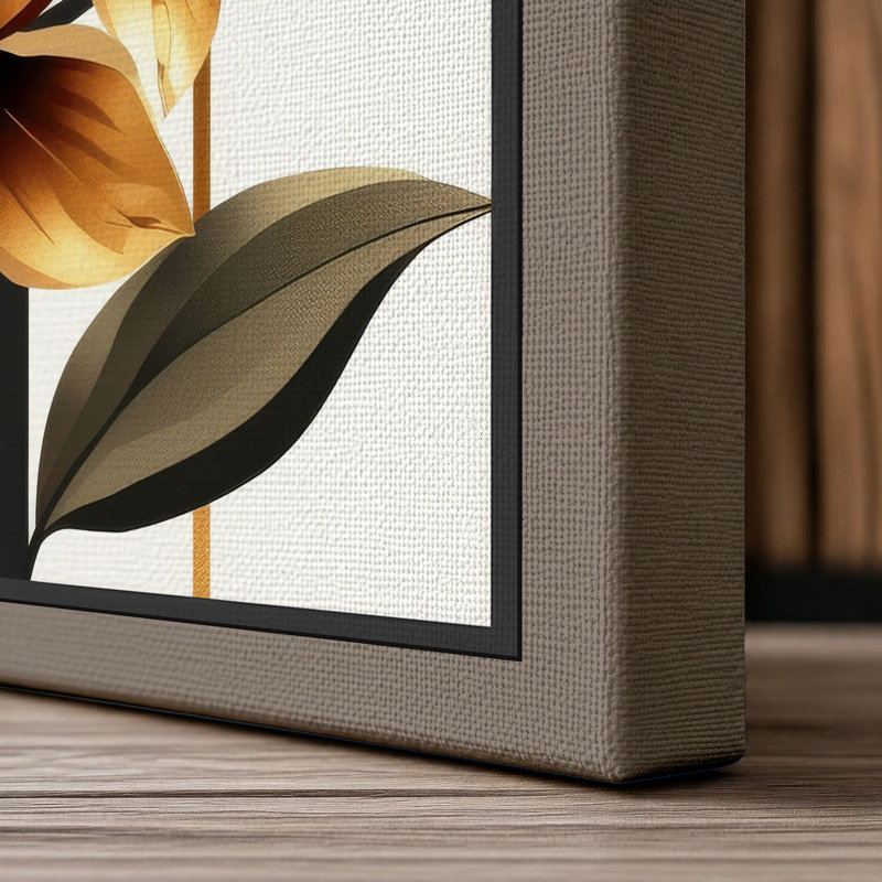 Golden Lotus Blooms Botanical - Wrapped Canvas, 18x12 - 45.7 x 30.5 cm, Taupe Border