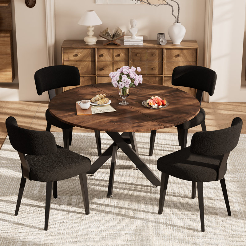 Modern Kitchen Table Set, Mdf Dining Table With Dining Chairs, 29.6" H x 47.24" W x 47.24" D, 5, Brown