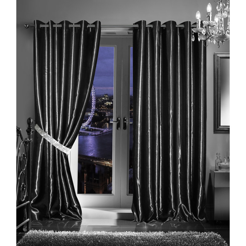 Magnhild Room Darkening Curtain Pair, 165cm W x 182cm D, Black