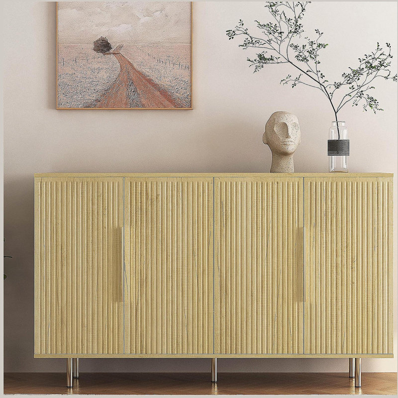 Buffet en bois moderne avec rangement, grand buffet cannelé avec tablettes réglables, crédence, console d'appoint