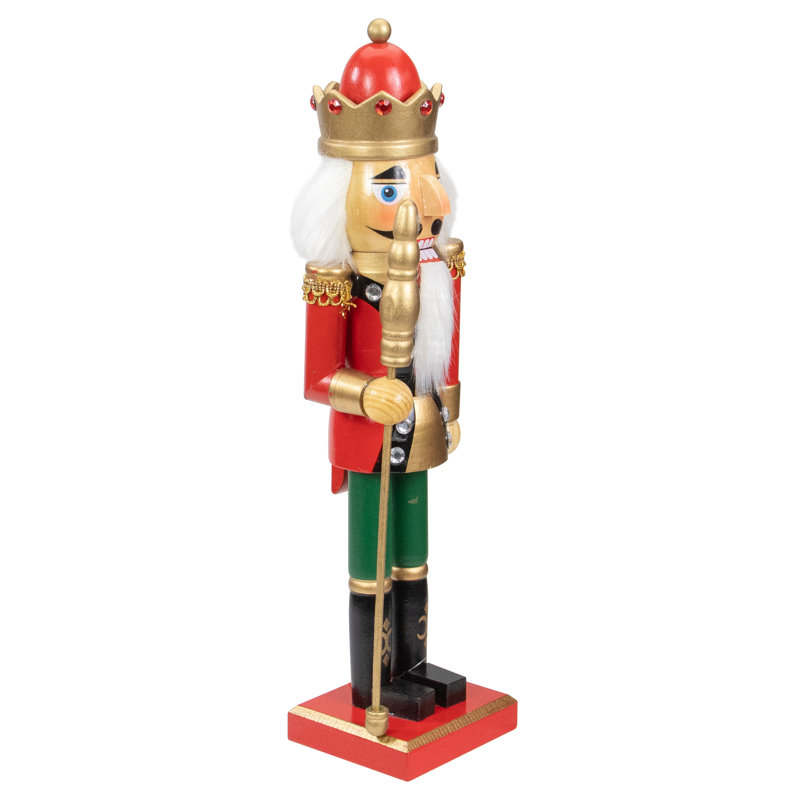 Casse-noisette de Noël 14 po en bois rouge et doré avec sceptre