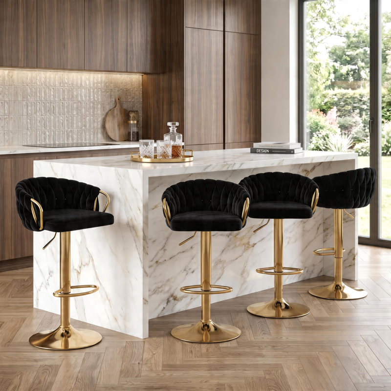 Christal Swivel Upholstered Adjustable Height Counter Stool, Black