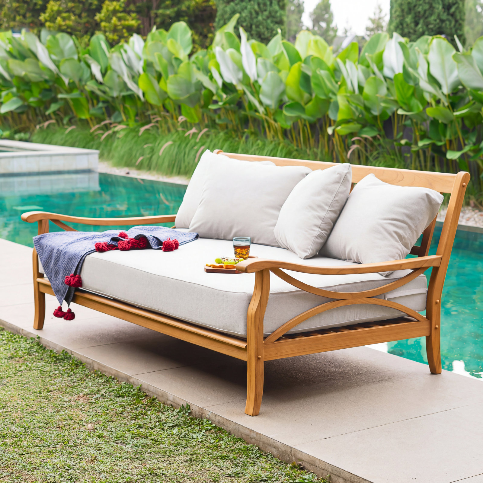Brunswick 79" Teak Patio Daybed, Off White