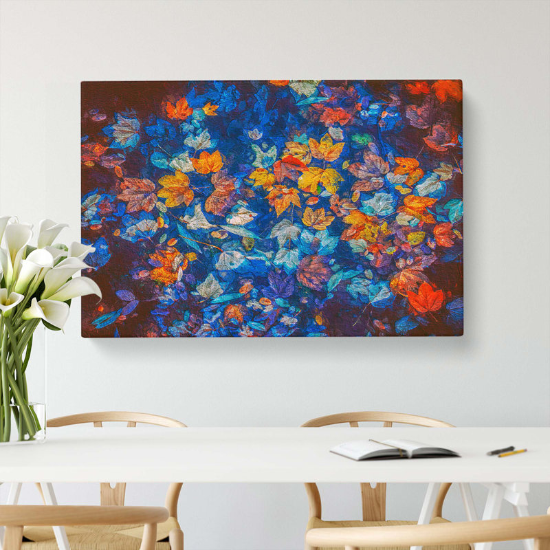 Multi Coloured Autumn Leaves in Abstract - Wrapped Canvas, 50cm H x 76cm W x 3cm D