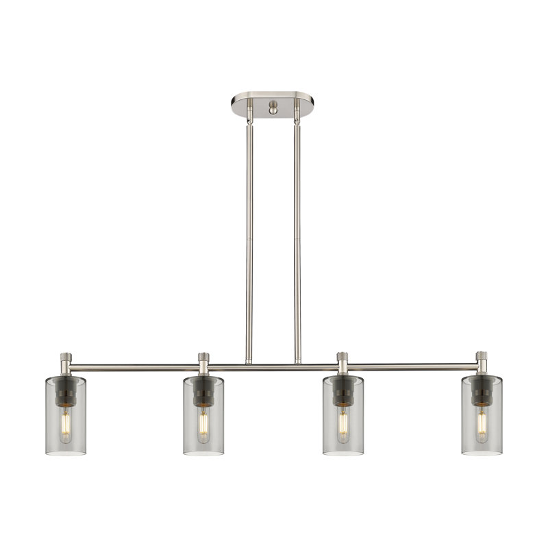 Luminaire suspendu pour îlot 4 lumières Crown Point, H 9,88 po x l 43,75 po x P 3,88 po, Plaqué couleur fumée, Nickel satiné