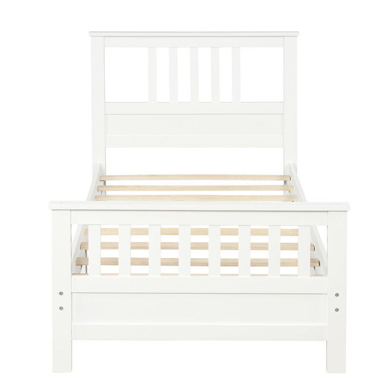 Lit simple en bois blanc avec tête de lit et - 10 lattes, cadre, plateforme facile à assembler (blanc), support de lattes, aucun sommier requis
