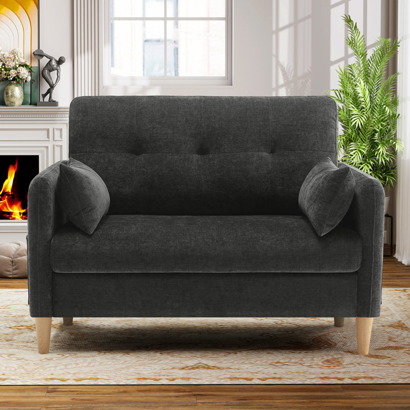 Canapé-lit George en chenille capitonné avec 2 coussins et poches de rangement George, Gris foncé