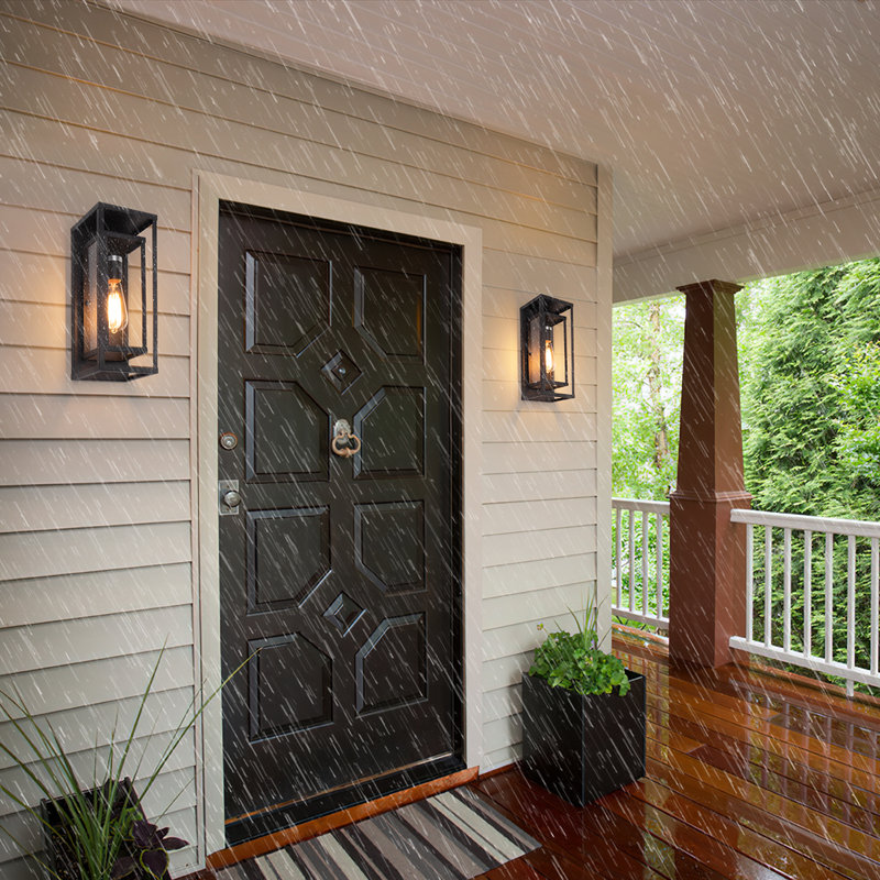 Classic Outdoor Wall Sconce 1 Light Rectangular Metal Frame and Clear Glass Shade Waterproof, 13.78" H x 5.71" W x 5.71" D