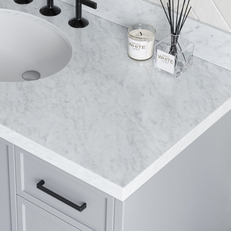 ARIEL Kelly 49 Single Sink Bathroom Vanity with Italian Carrara Marble Top, Gray, 61"