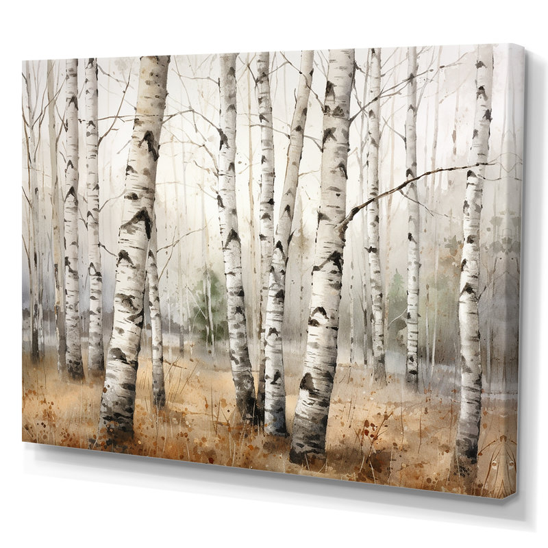 Minimalisme arbre Birchs Breath II - arbre bouleau, art mural, H 34 po x l 44 po x P 1,5 po, Toile tendue