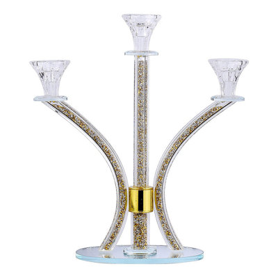 Crystal Candelabra with Inner Gemstones 3 Arms Gold Silver