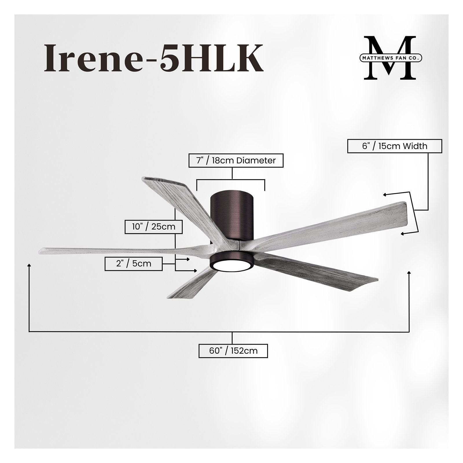 Irene 5 - Blade LED Ceiling Fan with Light Kit Included, Barn Wood Tone, Brushed Bronze, 60"