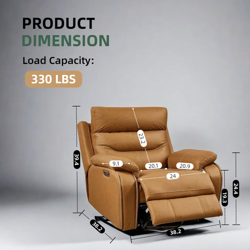 Toderita Dual Motor Power Swivel Recliner Chair, Yellow Brown Fabric