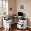 Bureau moderne en L cannelé avec station de charge, armoire de rangement, support pour écran, tiroir classeur et tablette de support amovible-478953557