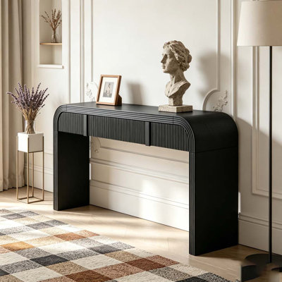 Console moderne avec 2 tiroirs de rangement, table d'entrée cannelée à silhouette arrondie