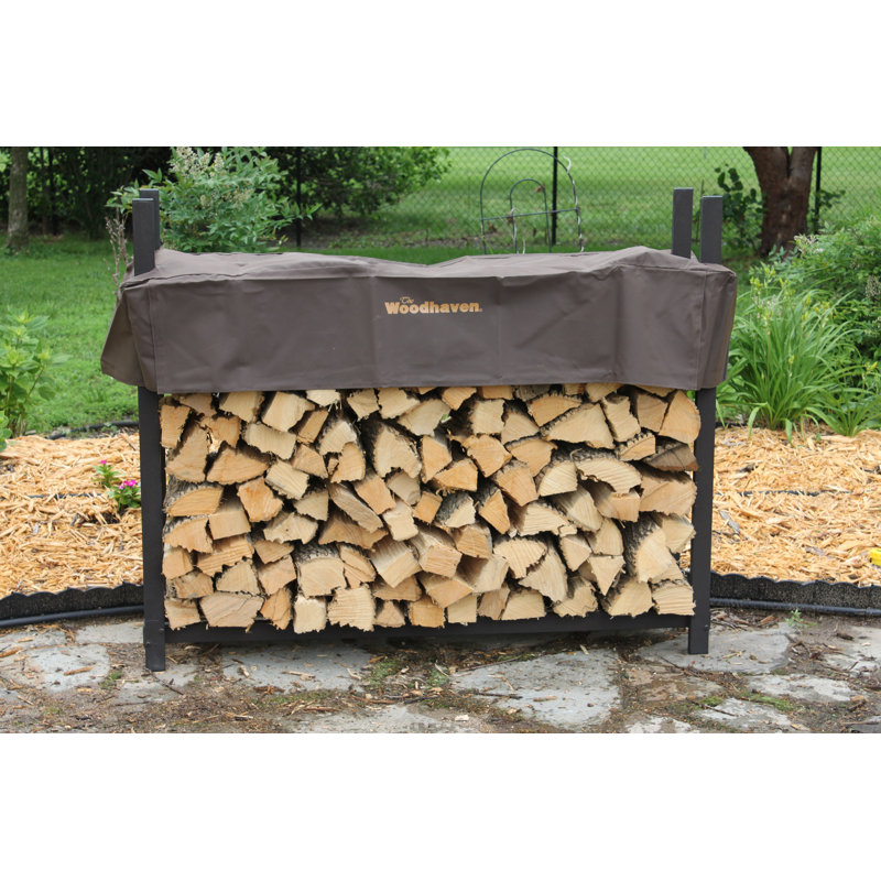 Woodhaven Brown 5-Foot Metal Firewood Storage Rack with Cover