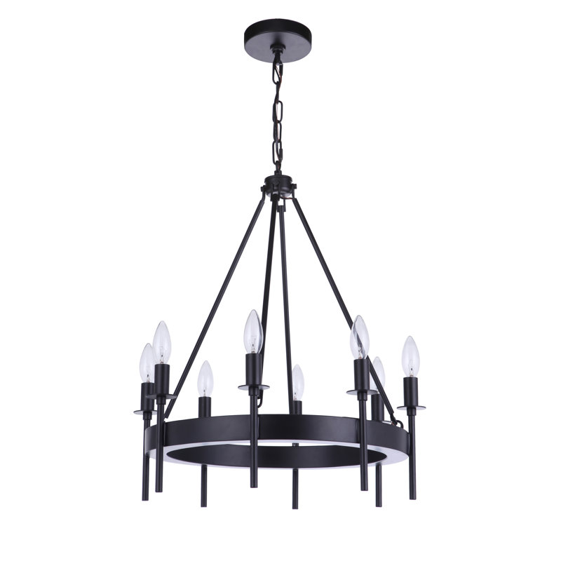 Retta 8 - Light Steel Wagon Wheel Chandelier, Black
