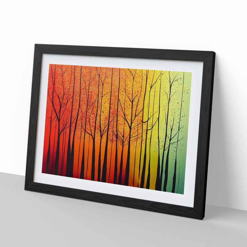 XH1022-6732X Paint Splashed Autumn Forest Vol.1 Abstract - Single Picture Frame Print, 46cm H x 64cm W x 2cm D, Black