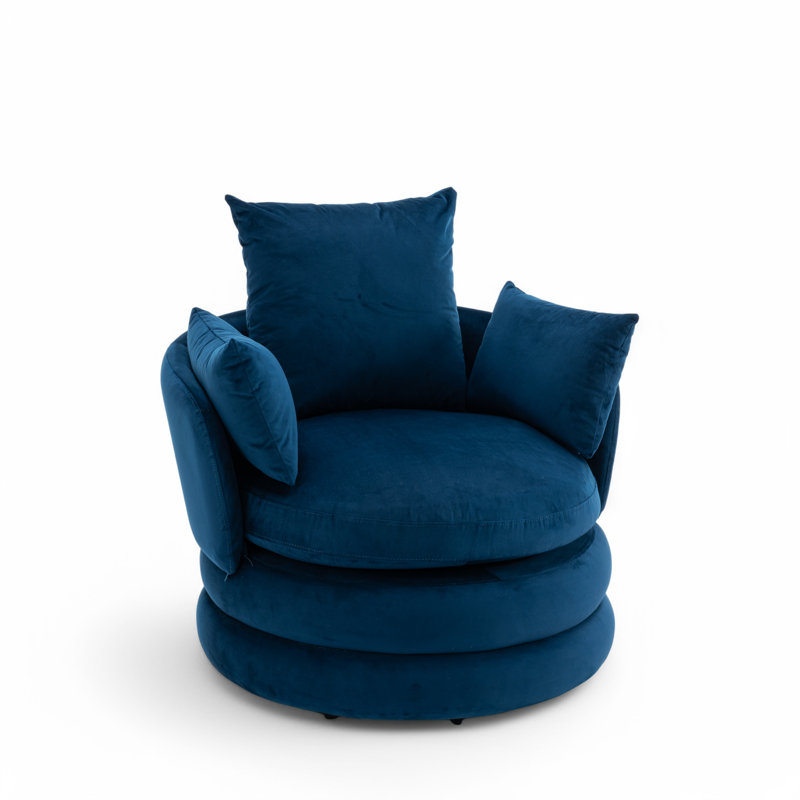 Upholstered Swivel Barrel Chair, Big Blue Velvet