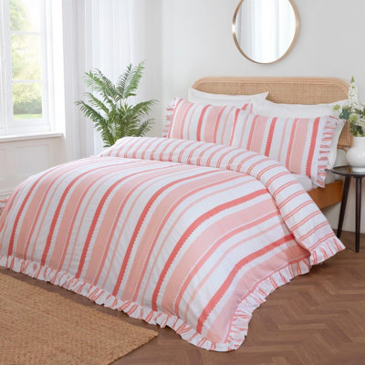 Maya Frilled Cotton Blend Striped Duvet Cover Set