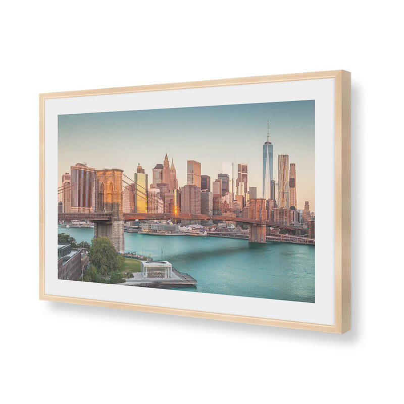 Iconic Manhattan Bridge Print, 13" H x 17" W, Raw Maple