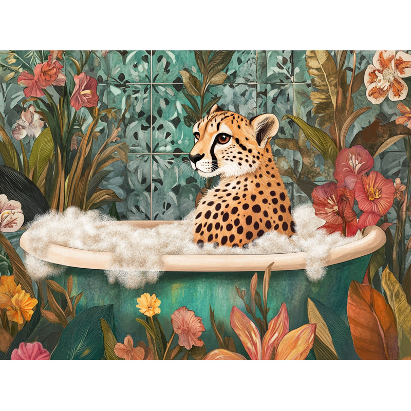 Art sur toile Leopard in Blooming Bliss - Jungle Bathaign, H 16 po x l 24 po