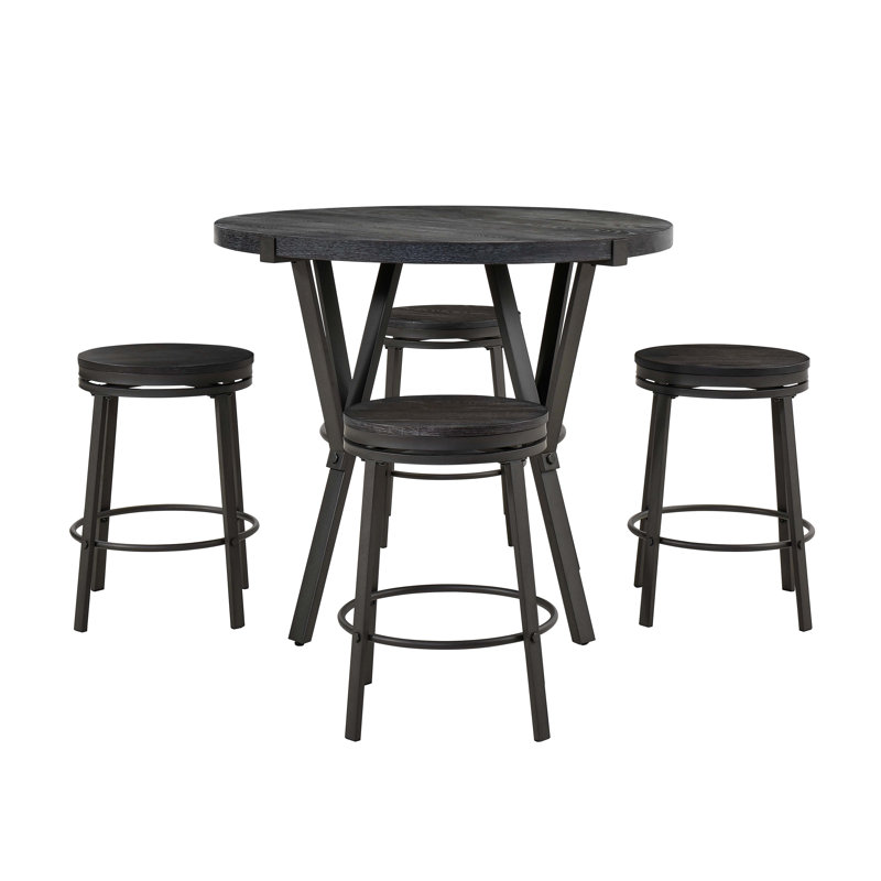 Wooden Round Dining Table with 4 Swivel Wooden Dining Stools Set