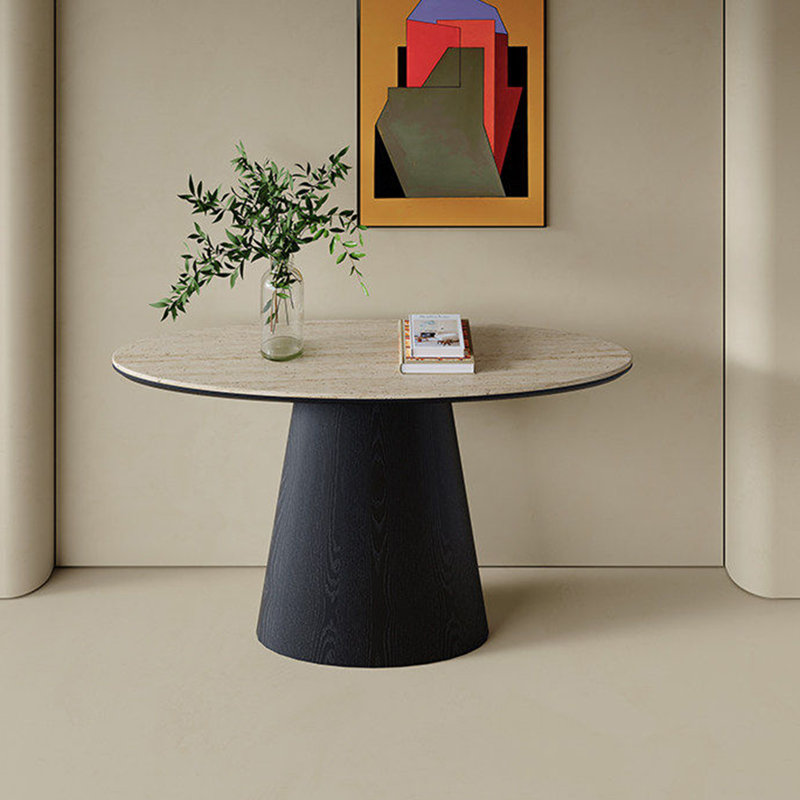 Console ovale simple de style moderne, Beige / Noir, 33.5" H x 47.2" W x 13.8" D, Noir