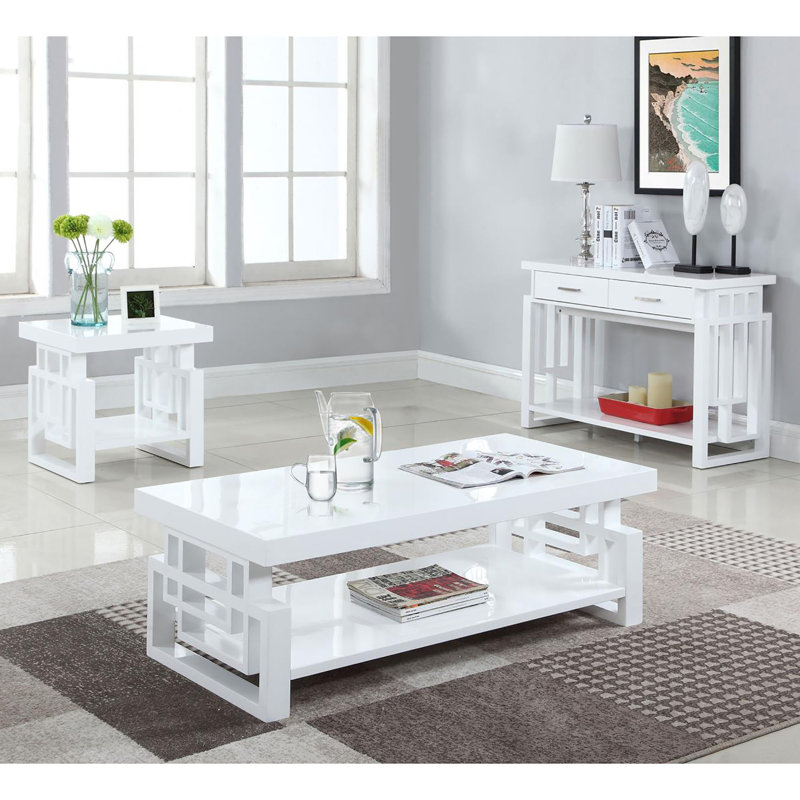 Table de bout rectangulaire haute brillance blanche