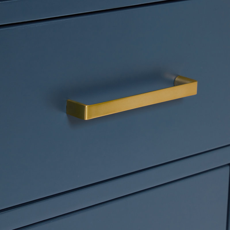 Flynt 43'' Single Bathroom Vanity with Carrara Marble Top, Midnight Blue