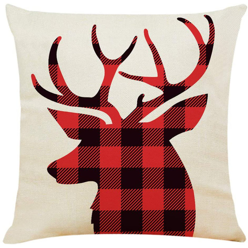 Christmas Red and Black Plaid Cotton Linen Embroidered Euro Pillow Covers