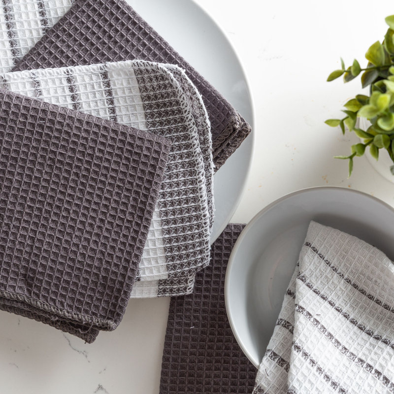 Cannady Cotton Stripe Dish Cloth Kitchen Towel, Gray