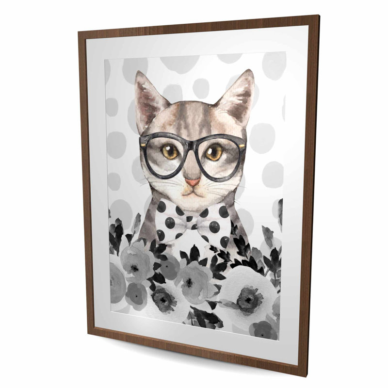 Geek Cat - Reproduction matte encadrée pour les amoureux des animaux de compagnie