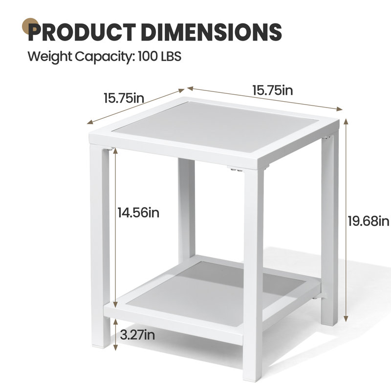 Patio End Table Outdoor Aluminum Side Table, Grey/White