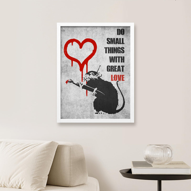 «Banksy Rat Red Heart Design» sur papier, Blanc, H 10 po x l 8 po