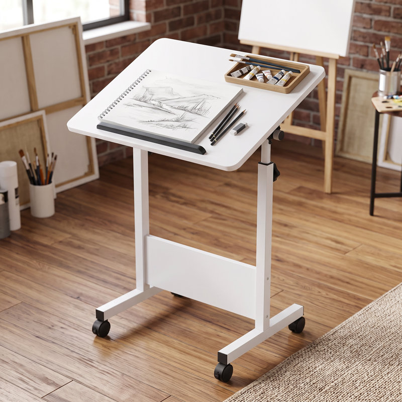 Adjustable Height Solid Wood Iron Computer Desk, White