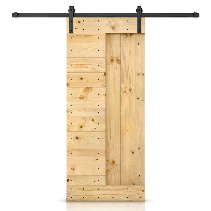 Porte de grange à panneaux et en bois avec quincaillerie d'installation, Sans finition, 36 po x 84 po
