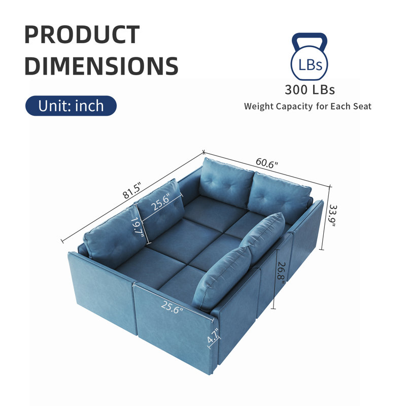 Canapé modulaire modulaire 2 pièces Zendajas, Mélange de polyester bleu ciel