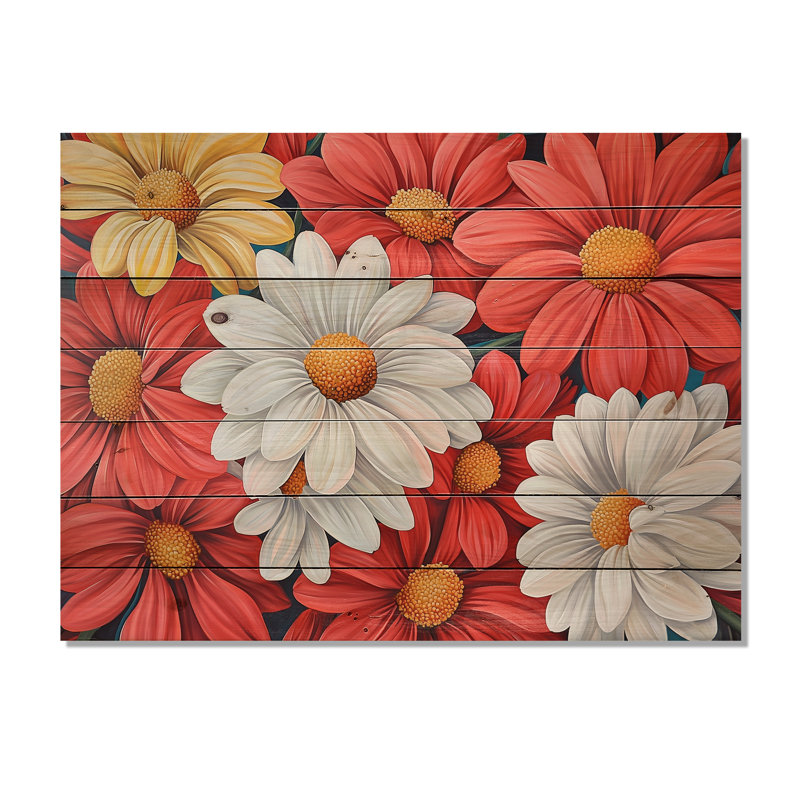 Automne marguerite de jardin charme II - marguerites impression sur bois blanc sur bois de pin naturel